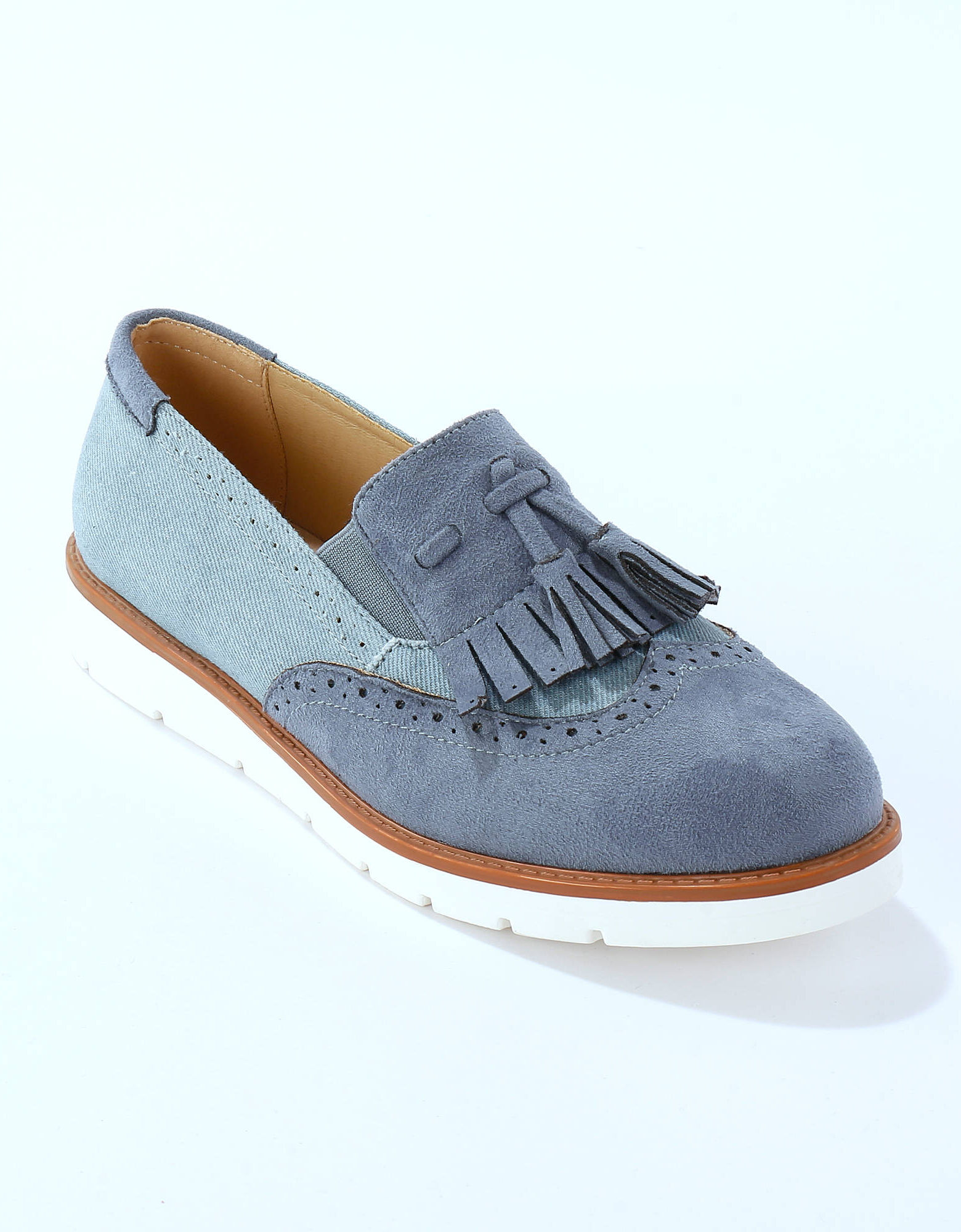 Slippers à franges (bleu)